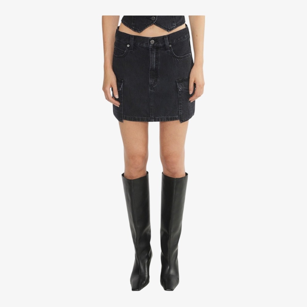 Denim Forum Cargo Mini Skirt The 90s Mid-Rise Washed Black Womens 31